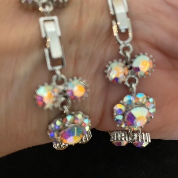 IRIDESCENT MULTI-COLOR CRYSTAL CHANDELIER EARRINGS & 2- BRACELET SET - Picture 8 of 8